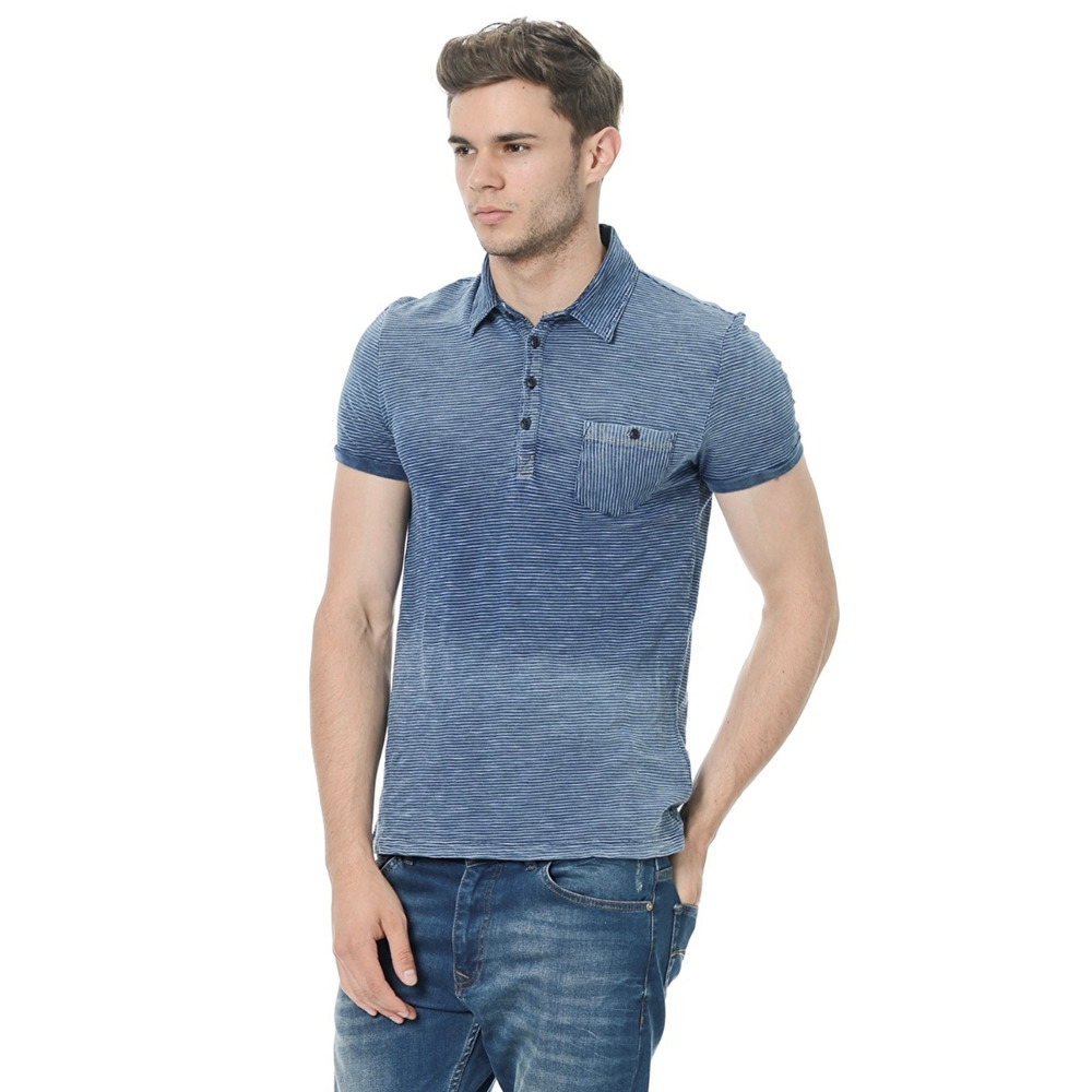 Mavi Jeans Striped Polo Tee - 100% Cotton - Men's Size S, Blue